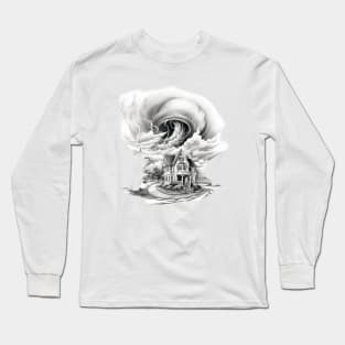 Dorothy's Farmhouse with tornado coming. Long Sleeve T-Shirt